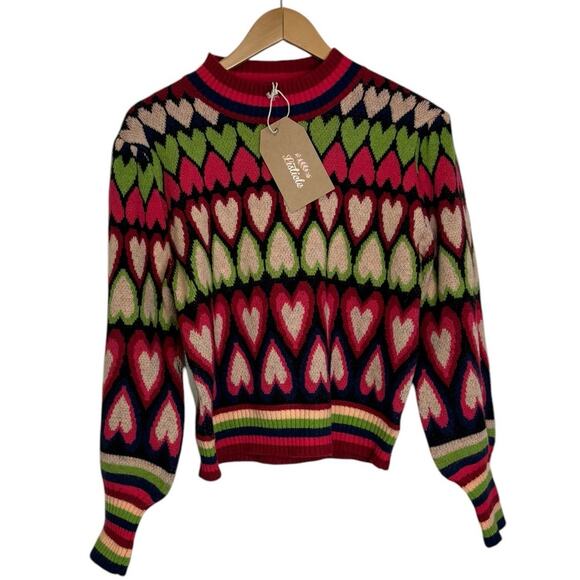 Listicle Full of Heart Mock Neck Puff Sleeve Knit Sweater  Size Large NEW - Picture 2 of 9